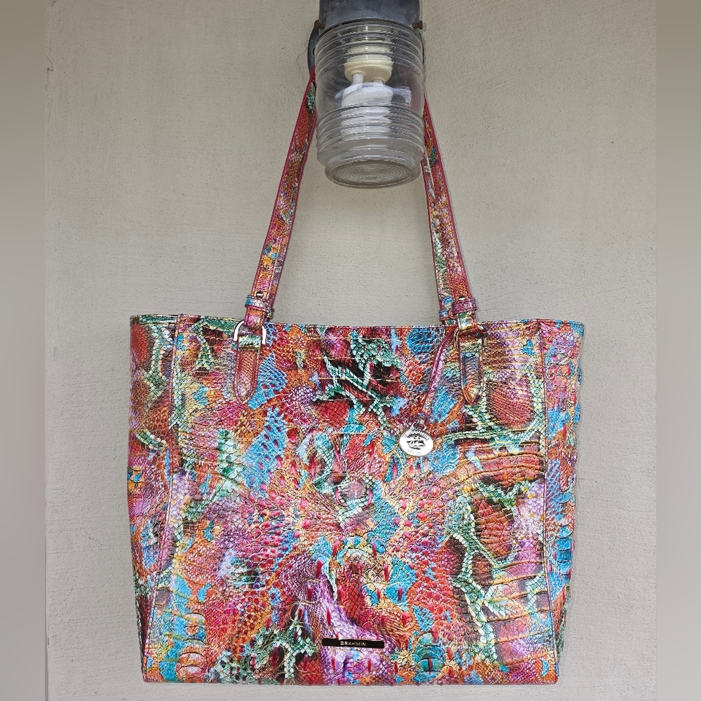 NWT BRAHMIN APRIL RESERVOIR MELBOURNE CROC EMBOSSED LEATHER TOTE BAG - Picture 5 of 16